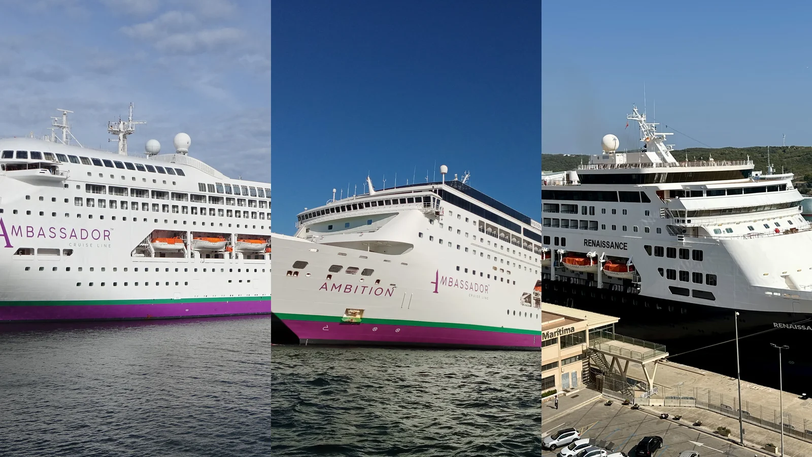 Ambience, Ambition and Renaissance, the Ambassador Cruise Line fleet