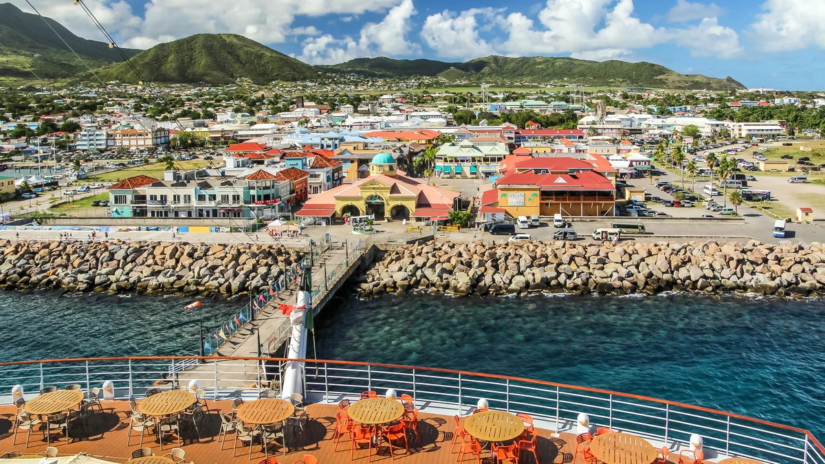 Basseterre Cruise Port at Port Zante with the town and green hills behind