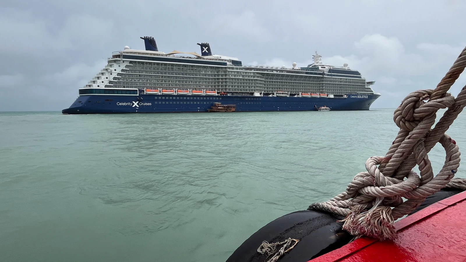 Celebrity Solstice cruise ship viewed across the water
