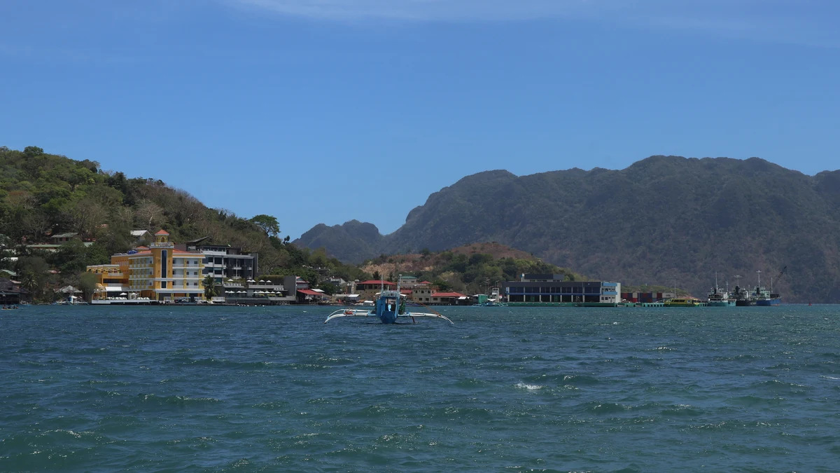 Coron town port area and limestone hills in Palawan