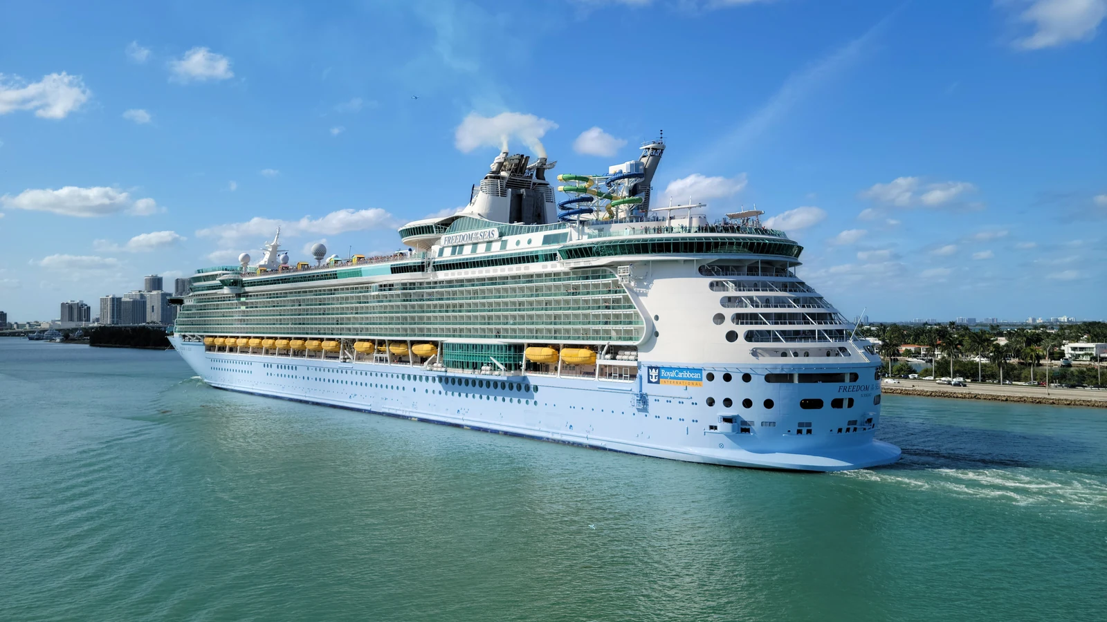 Freedom of the Seas cruise ship leaving PortMiami