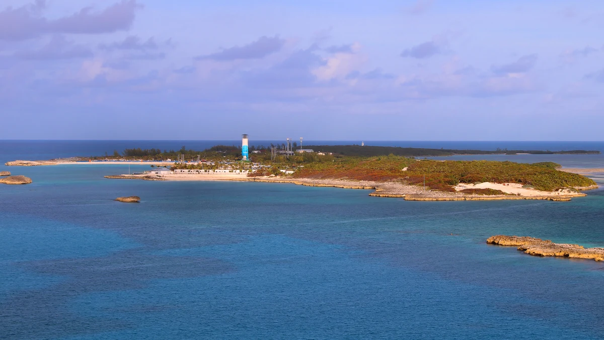 Aerial view of Great Stirrup Cay in the Bahamas