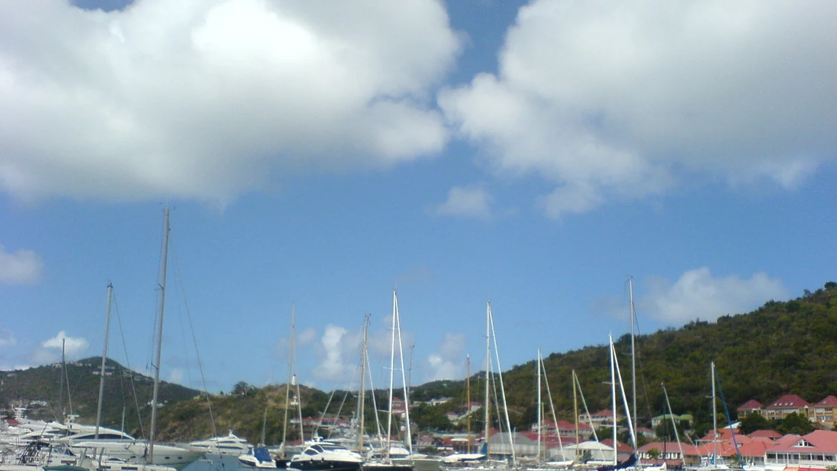 Yachts and harbour buildings in Gustavia, Saint Barthélemy