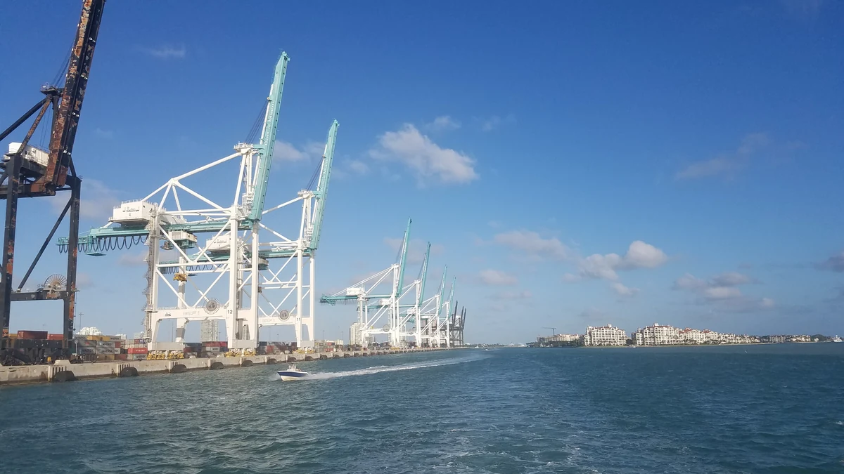 Miami Cruise Port and the PortMiami waterfront on Dodge Island