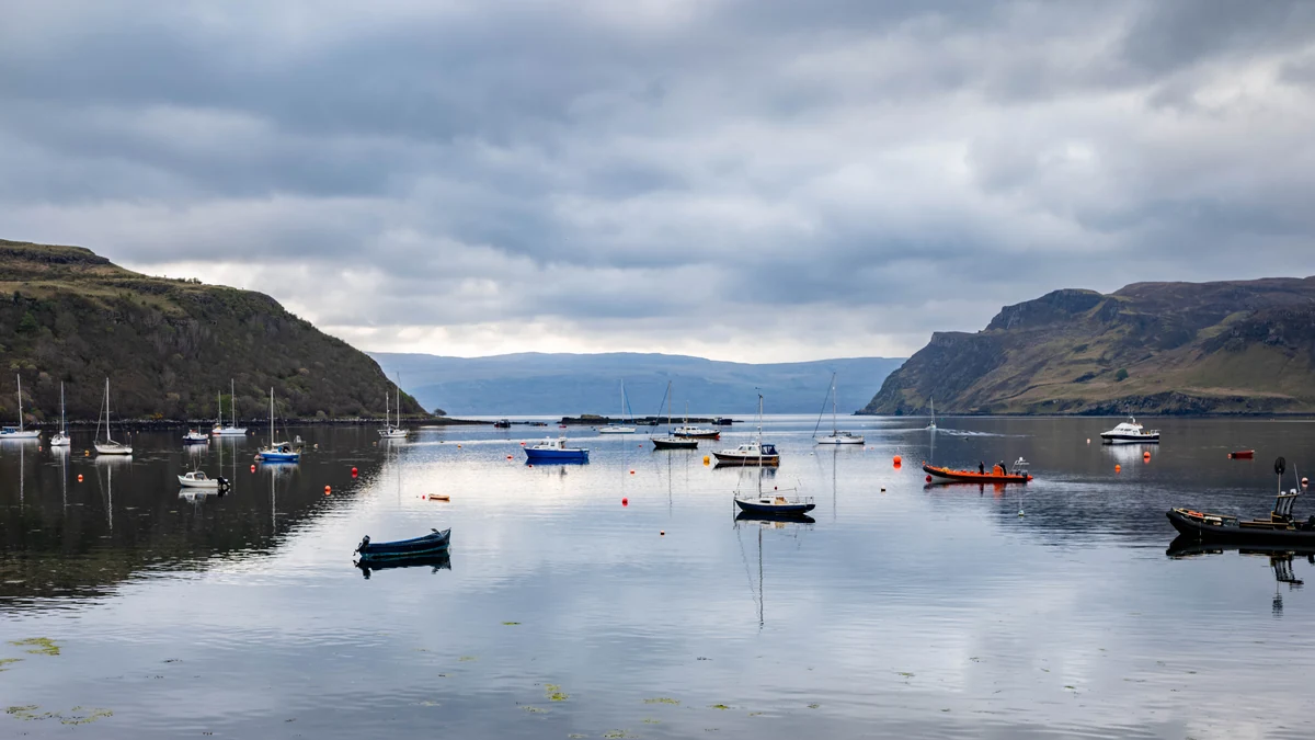 Portree cruise port harbour and colourful waterfront on the Isle of Skye