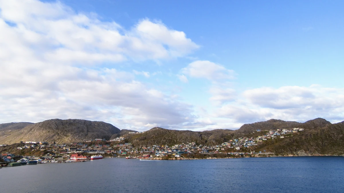 Qaqortoq cruise port town seen from the harbour in southern Greenland