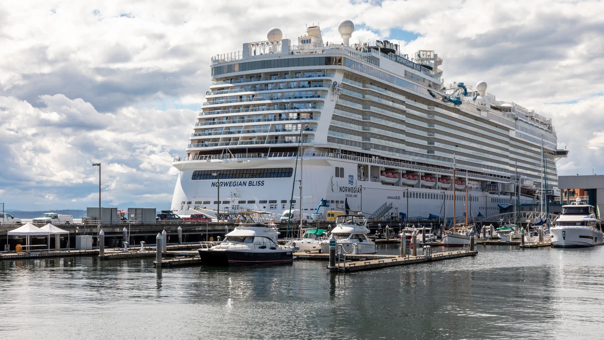 Seattle Cruise Port with a cruise ship alongside Pier 66 on the central waterfront