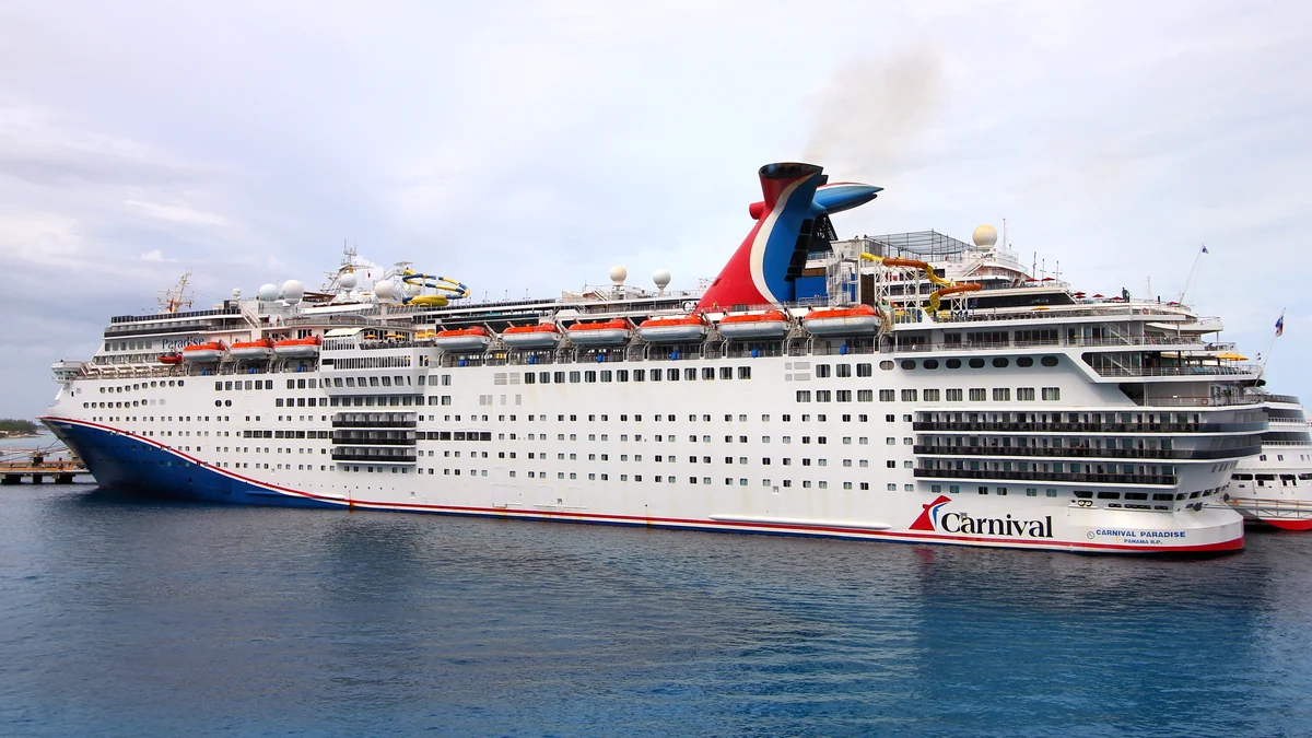 Carnival Paradise cruise ship alongside at Cozumel in current Carnival livery