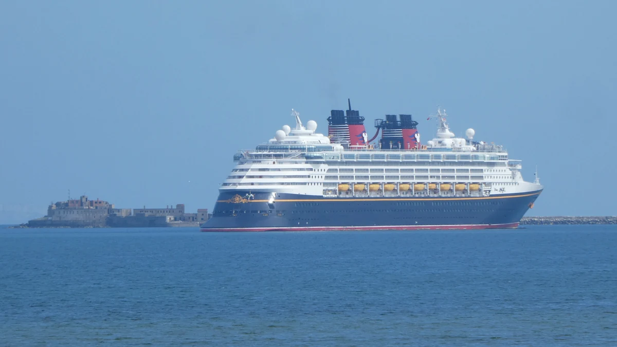Disney Magic cruise ship anchored in Portland Harbour Dorset