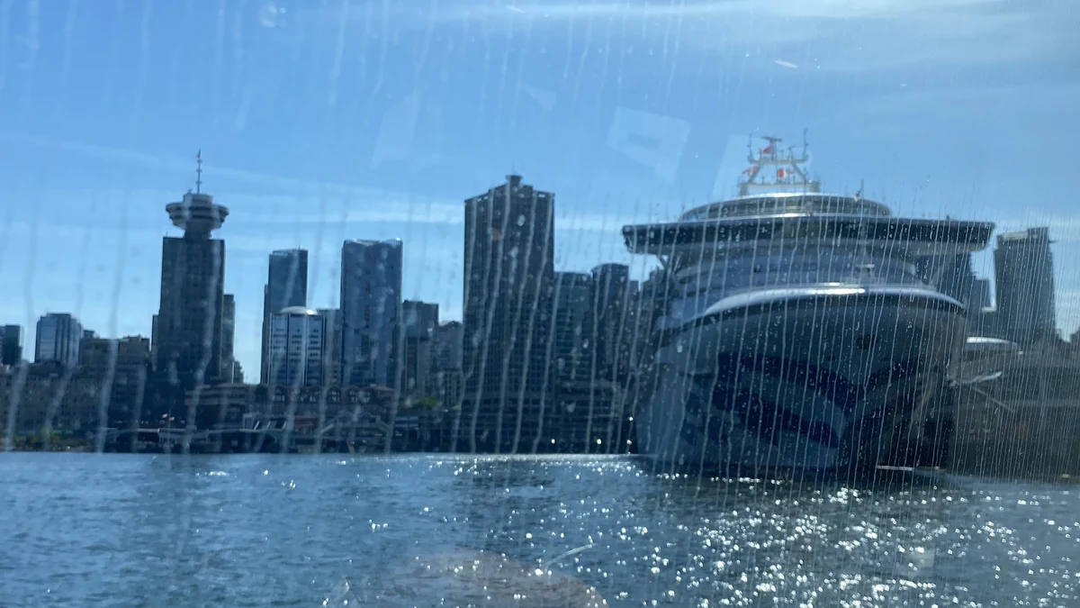Grand Princess cruise ship docked in Vancouver in May 2025