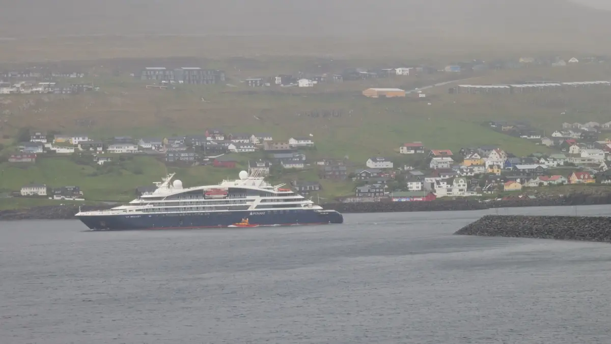Le Bellot PONANT Explorer cruise ship entering Torshavn