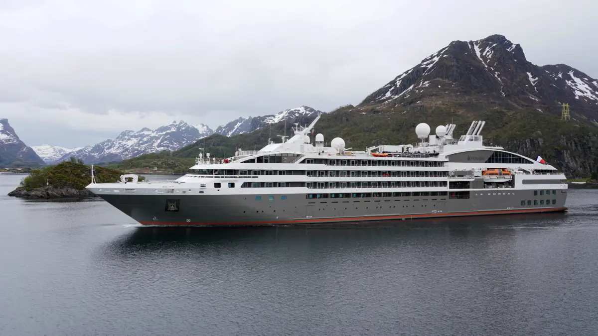Le Boréal PONANT cruise ship passing Hanoy in northern Norway