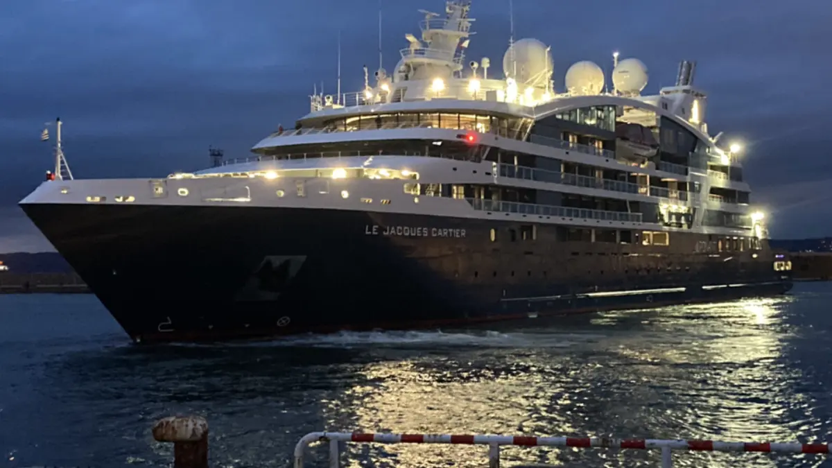 Le Jacques Cartier PONANT Explorer cruise ship leaving Marseille