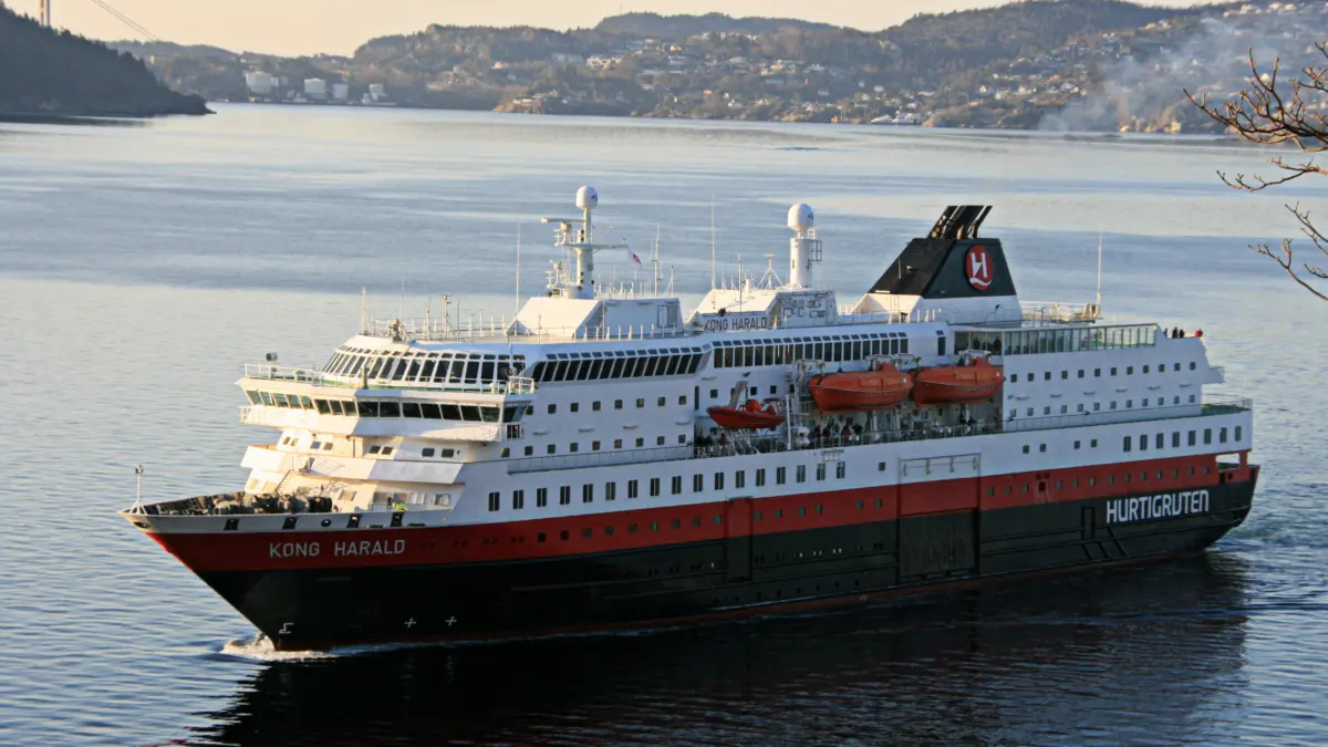 MS Kong Harald Hurtigruten ship sailing towards Bergen