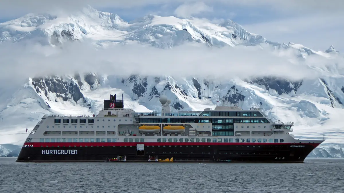 MS Midnatsol Hurtigruten ship in Antarctica