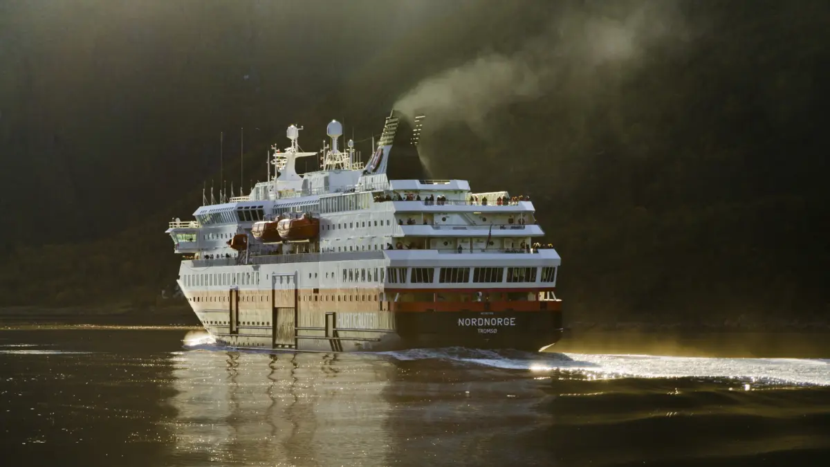MS Nordnorge Hurtigruten ship sailing through Raftsundet