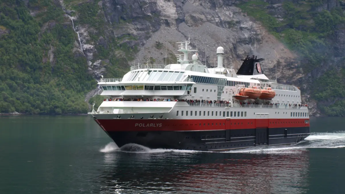 MS Polarlys Hurtigruten ship in Geirangerfjord