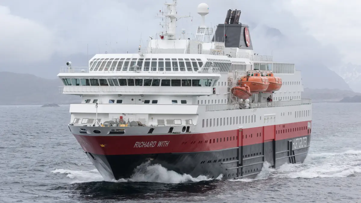 MS Richard With Hurtigruten ship sailing off the Lofoten Islands