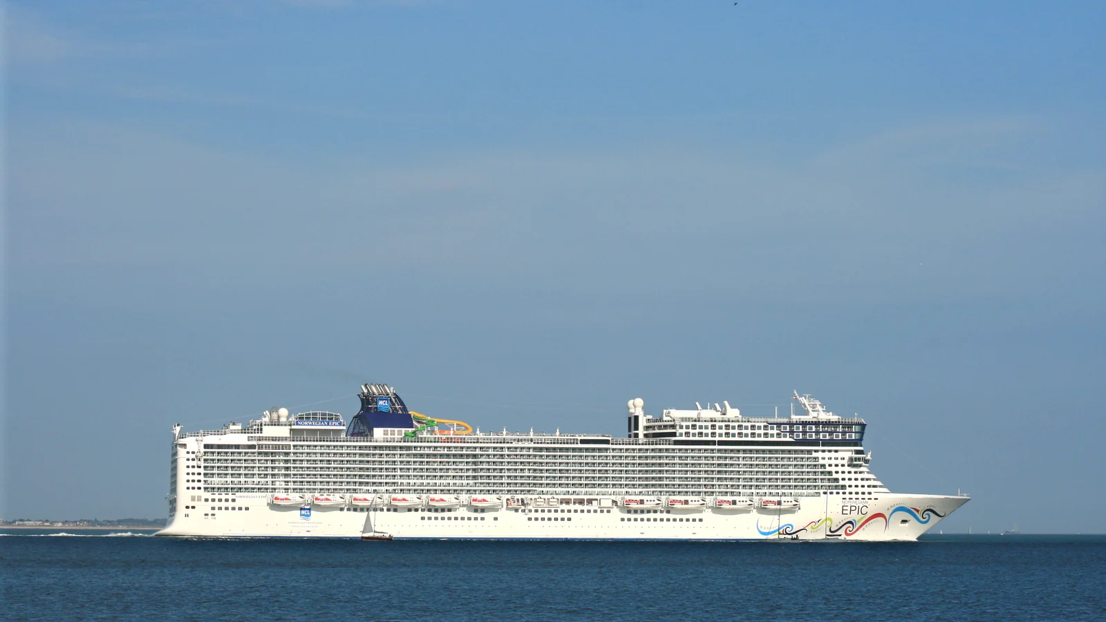 Norwegian Epic cruise ship passing Calshot