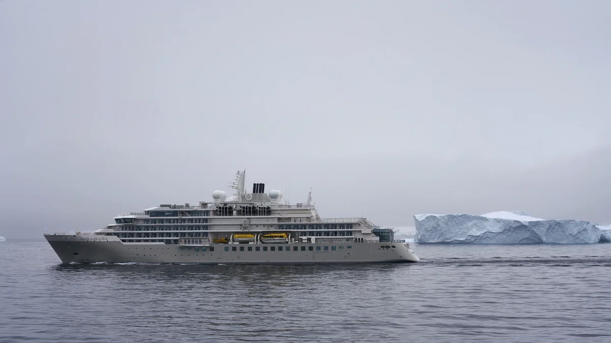 Silver Endeavour cruise ship in the Gerlache Strait Antarctica